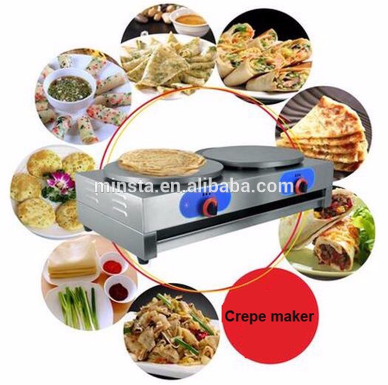 Best selling stainless steel 400mm diameter commercial round gas crepe machine / double head small pancake maker