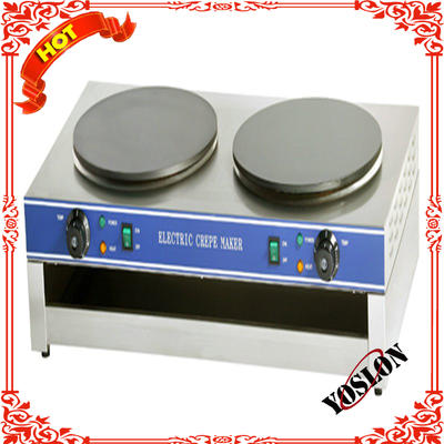Best selling stainless steel 400mm diameter commercial round gas crepe machine / double head small pancake maker